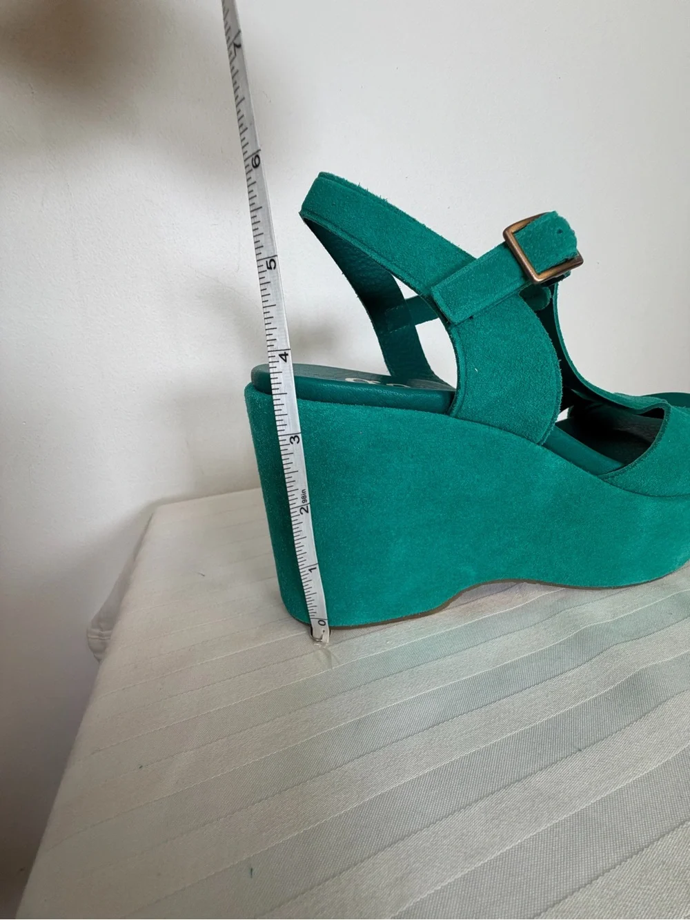 New! Pedro Garcia ‘Domiel’ Teal Suede Platform Wedge Sandal Womens Size 9.5/39.5